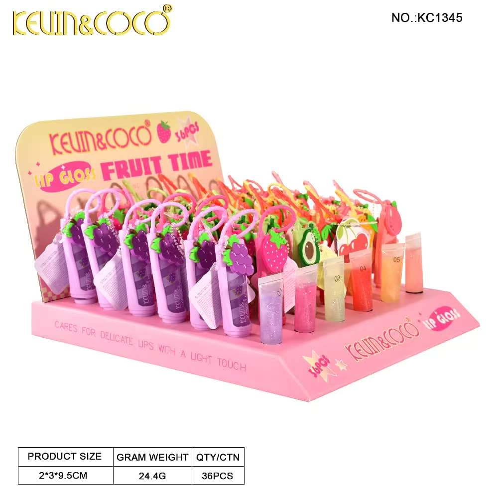 Fruit Shine Pearl Lip Gloss Display - 36PCS (KC1345) | KEVIN&COCO