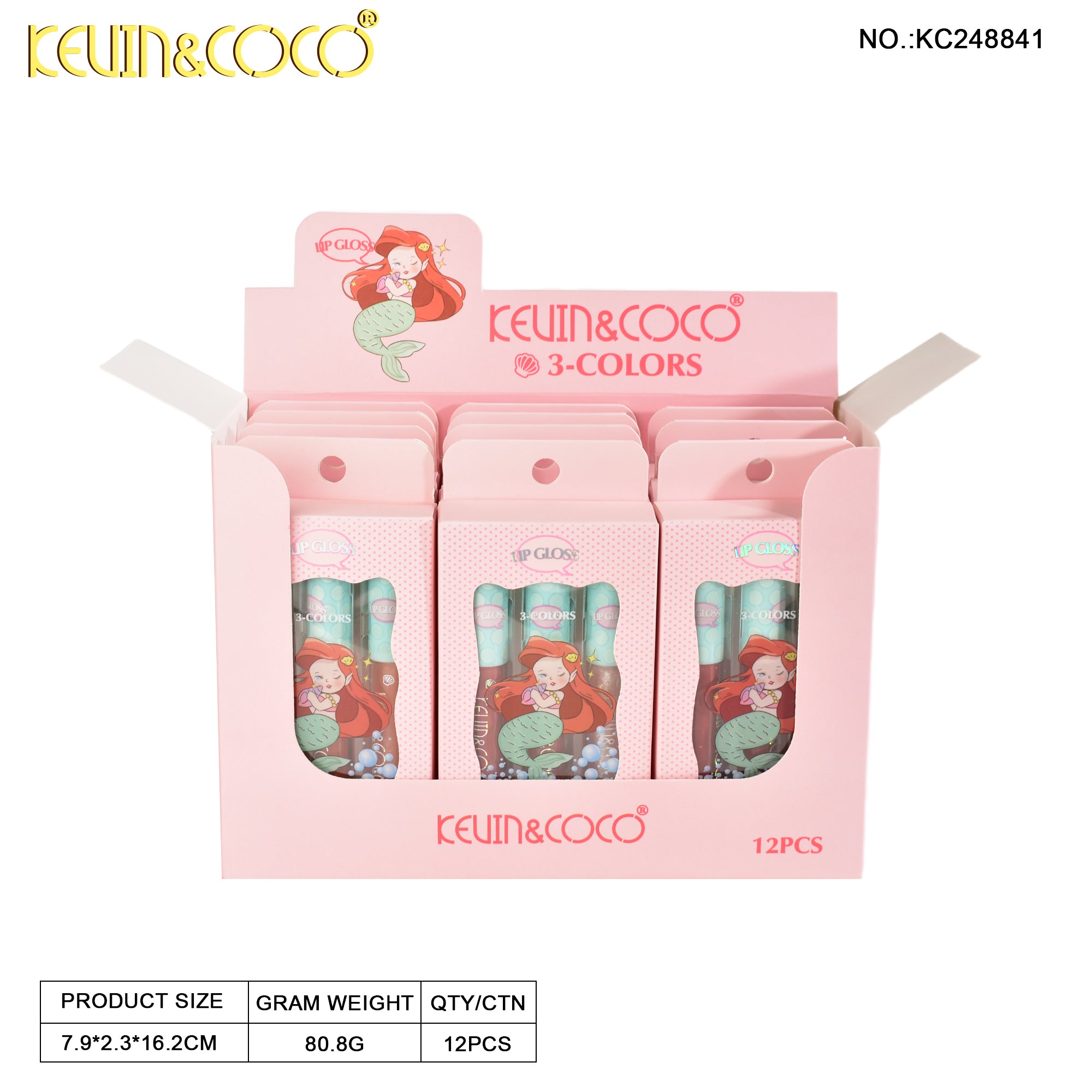 Mermaid 3 Colors Lip Gloss DISPLAY SET - 12 PCS (KC248841