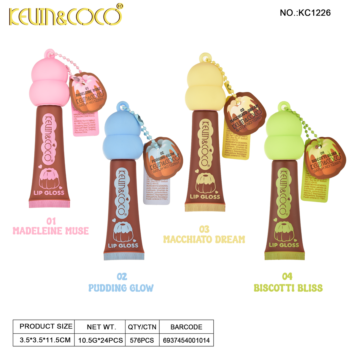 Canelé Series Tube Chocolate-Finish Lip Gloss -24PCS (KC1226
