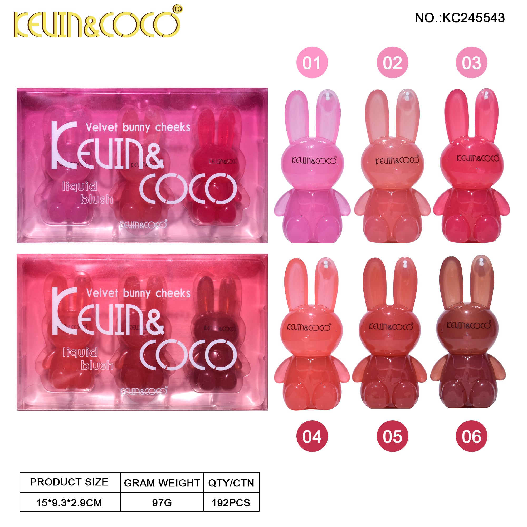 3-Color Velvet Bunny Cheeks Lip & Cheek Gloss Set (KC245543)