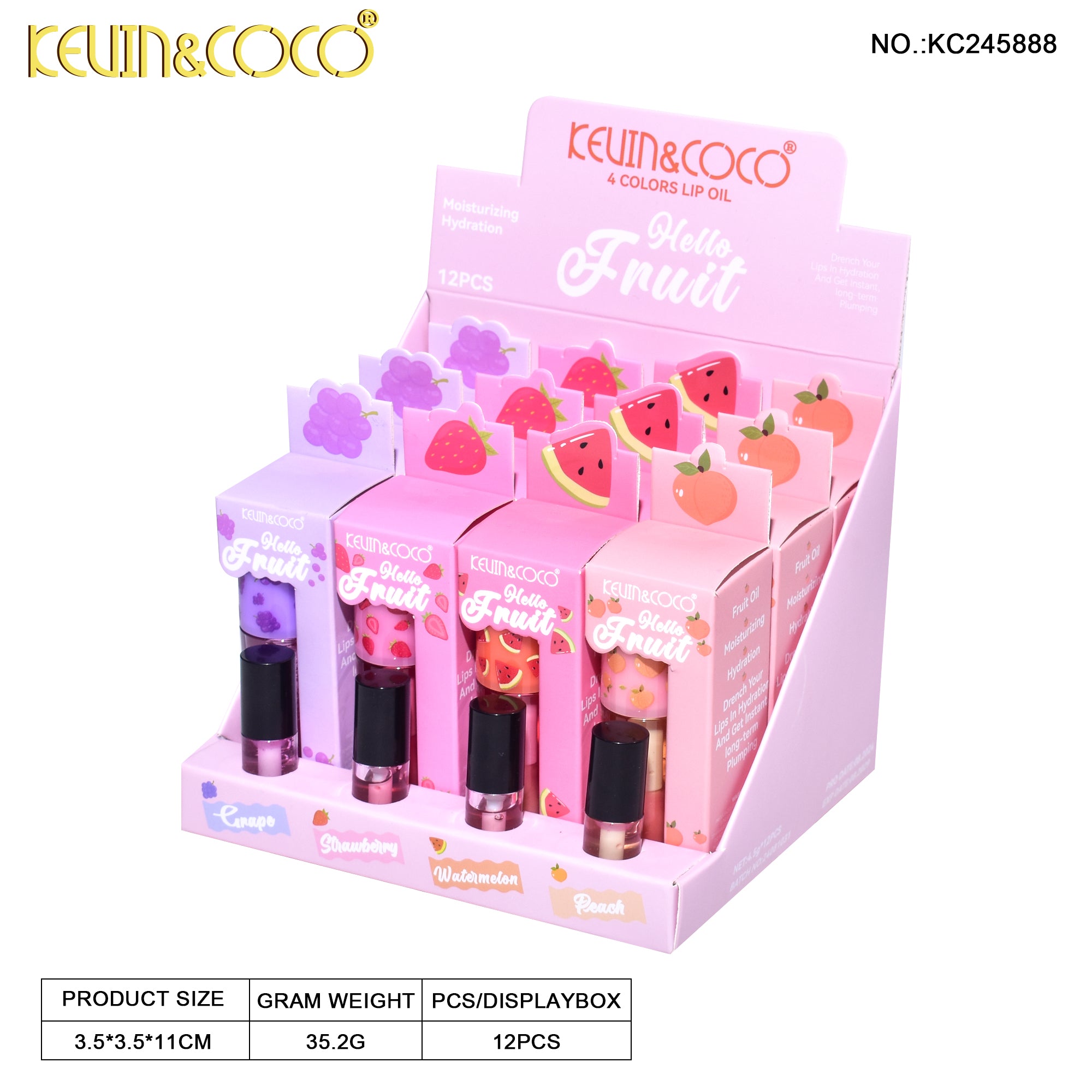 Hello Fruit Lip Oil DISPLAY SET - 12 PCS (KC245888) | KEVIN&COCO