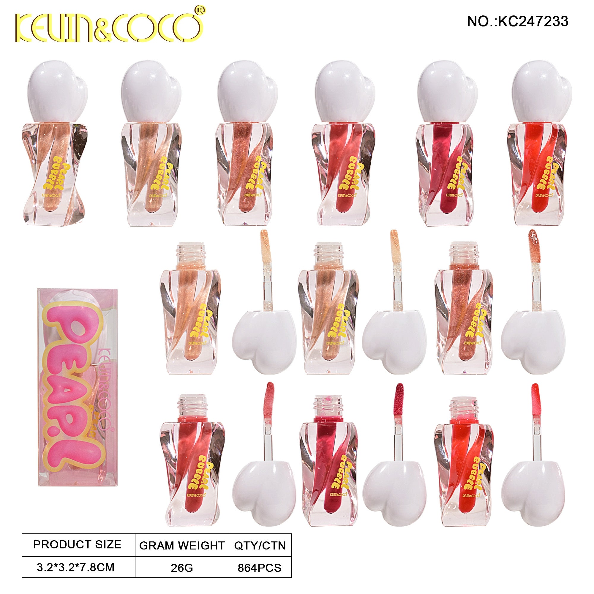 6-Color Pearl Bubble Lip Gloss (KC247233)