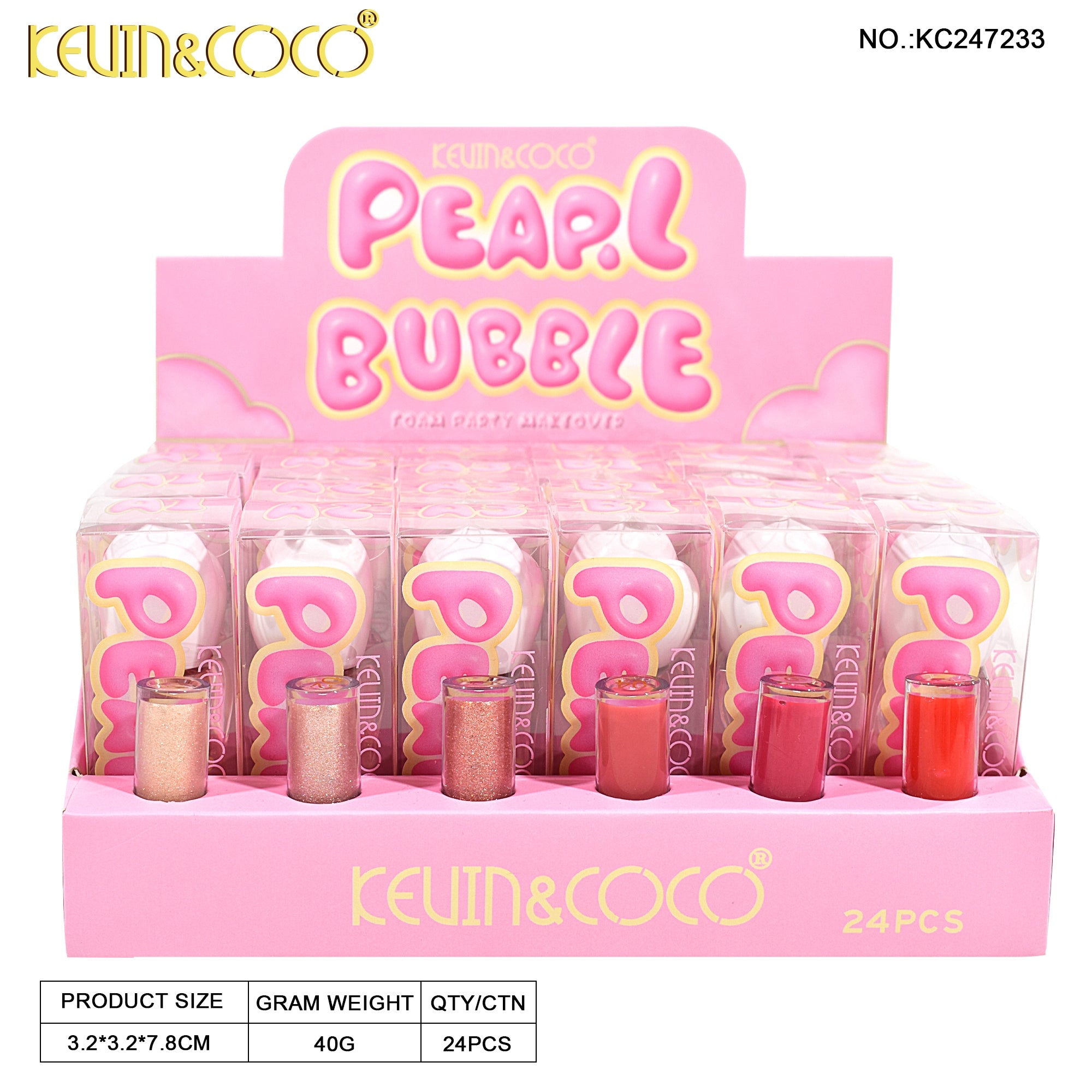 6-Color Pearl Bubble Lip Gloss (KC247233)