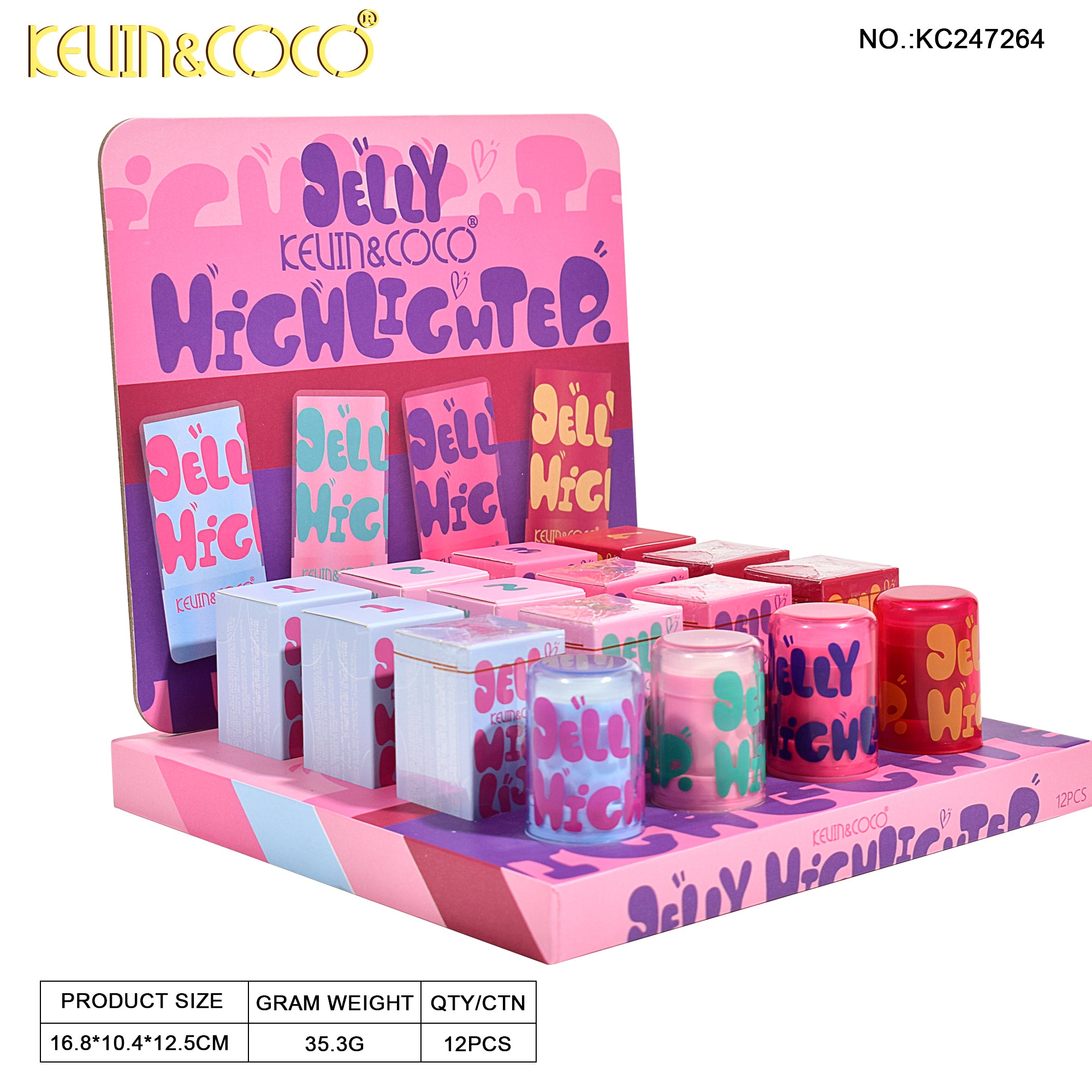 4-Color Jelly Highlight Stick DISPLAY SET - 12 PCS (KC247264