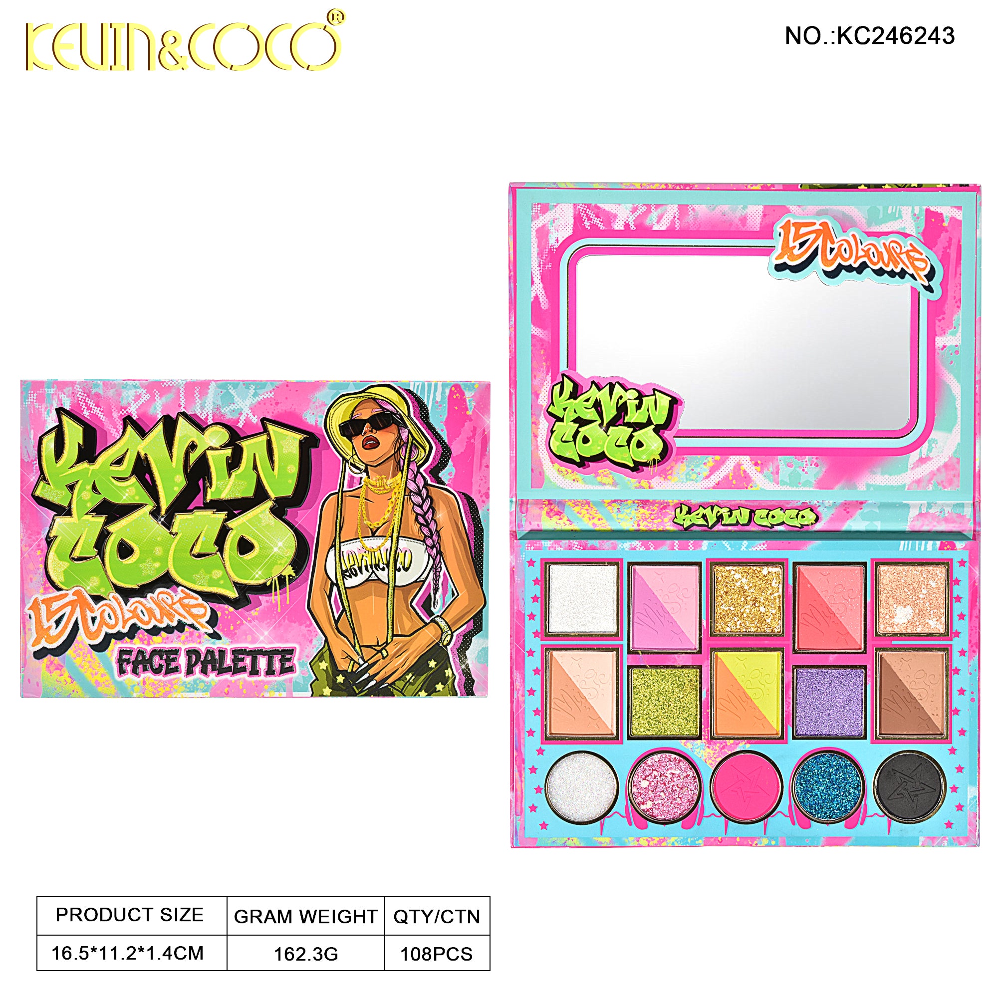 Graffiti Gallery 15-Color Face Palette Display Set - 6 PCS