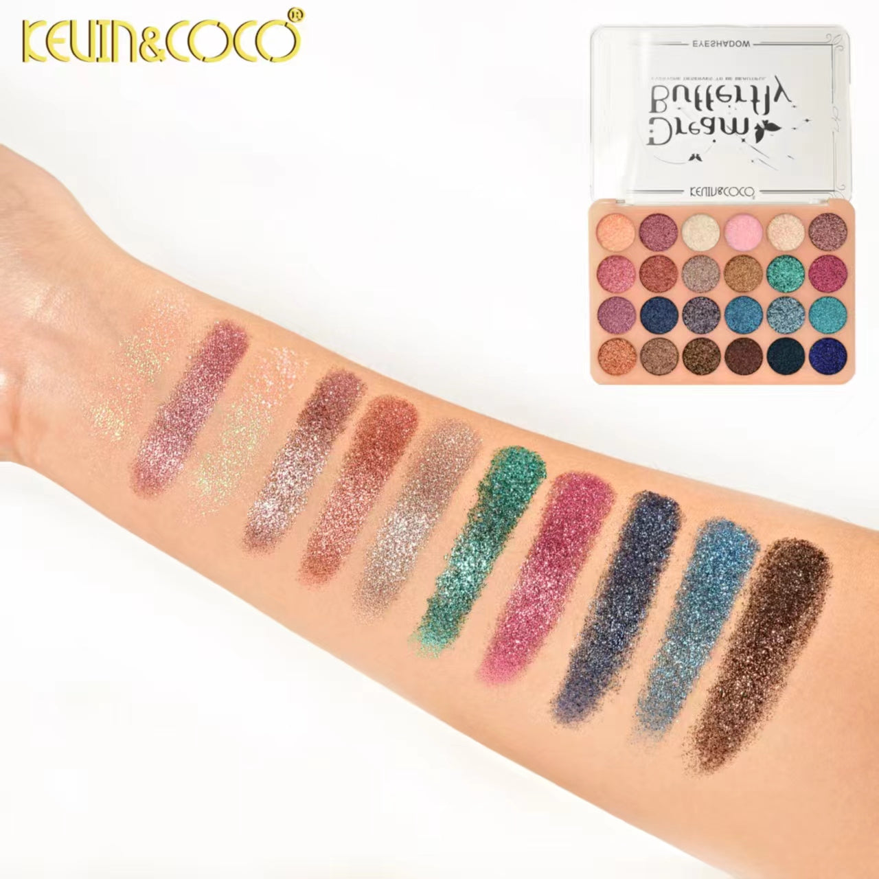 24-Color Butterfly Dream Glitter Eyeshadow Palette Display - 12PCS