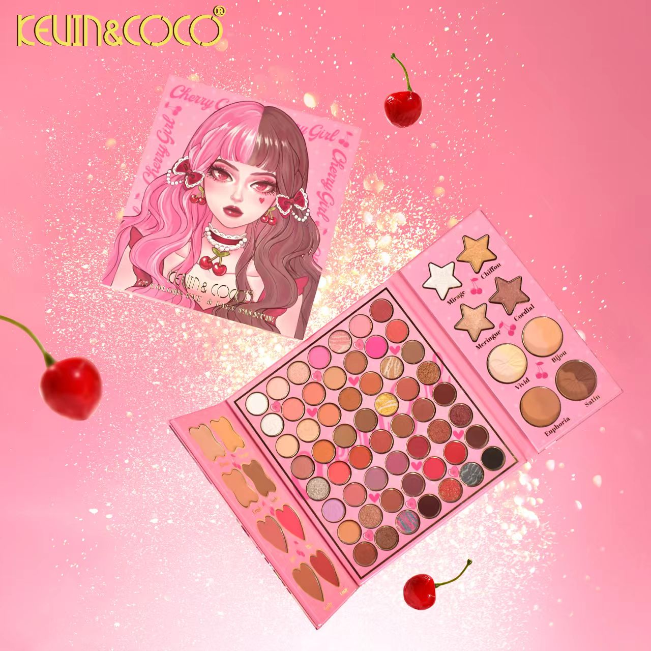 72-Color Sweet &Cool Cherry Face Makeup Palette - 6PCS(KC1240
