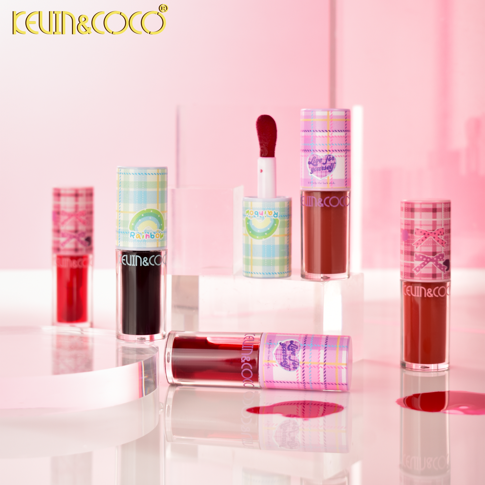 Single Tube Plaid Coffee Lip Gloss Display - 12PCS (KC1018)