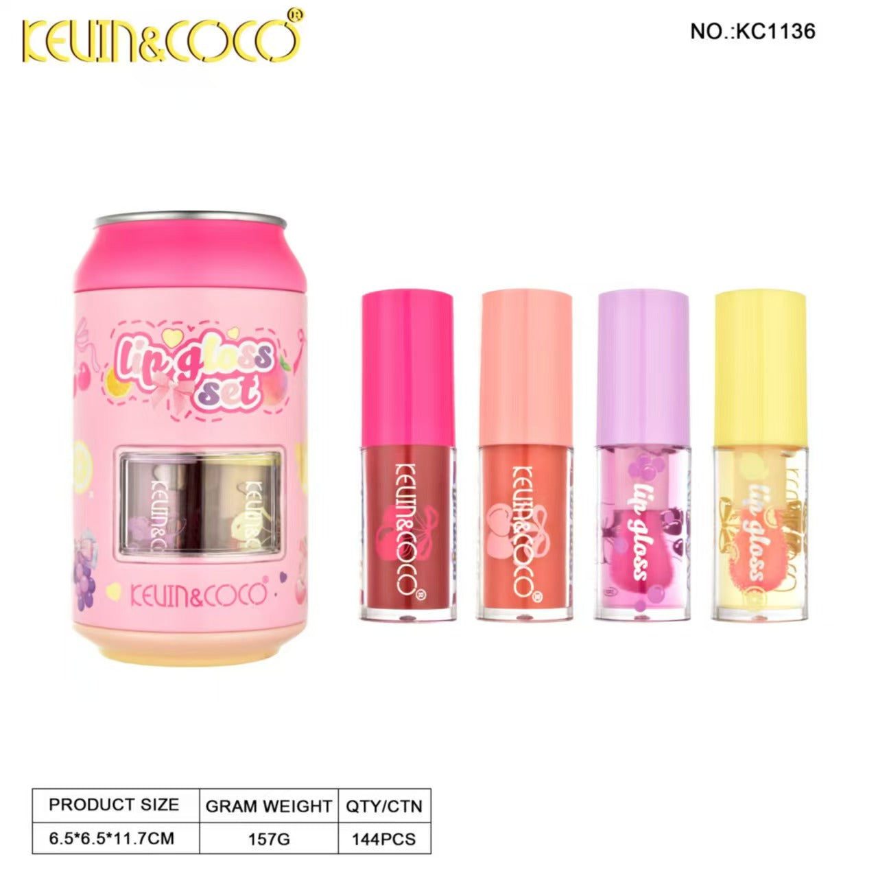 Fruit Satin Lip Gloss 4-Piece Assortment - 12PCS(KC1136) | KEVIN&COCO