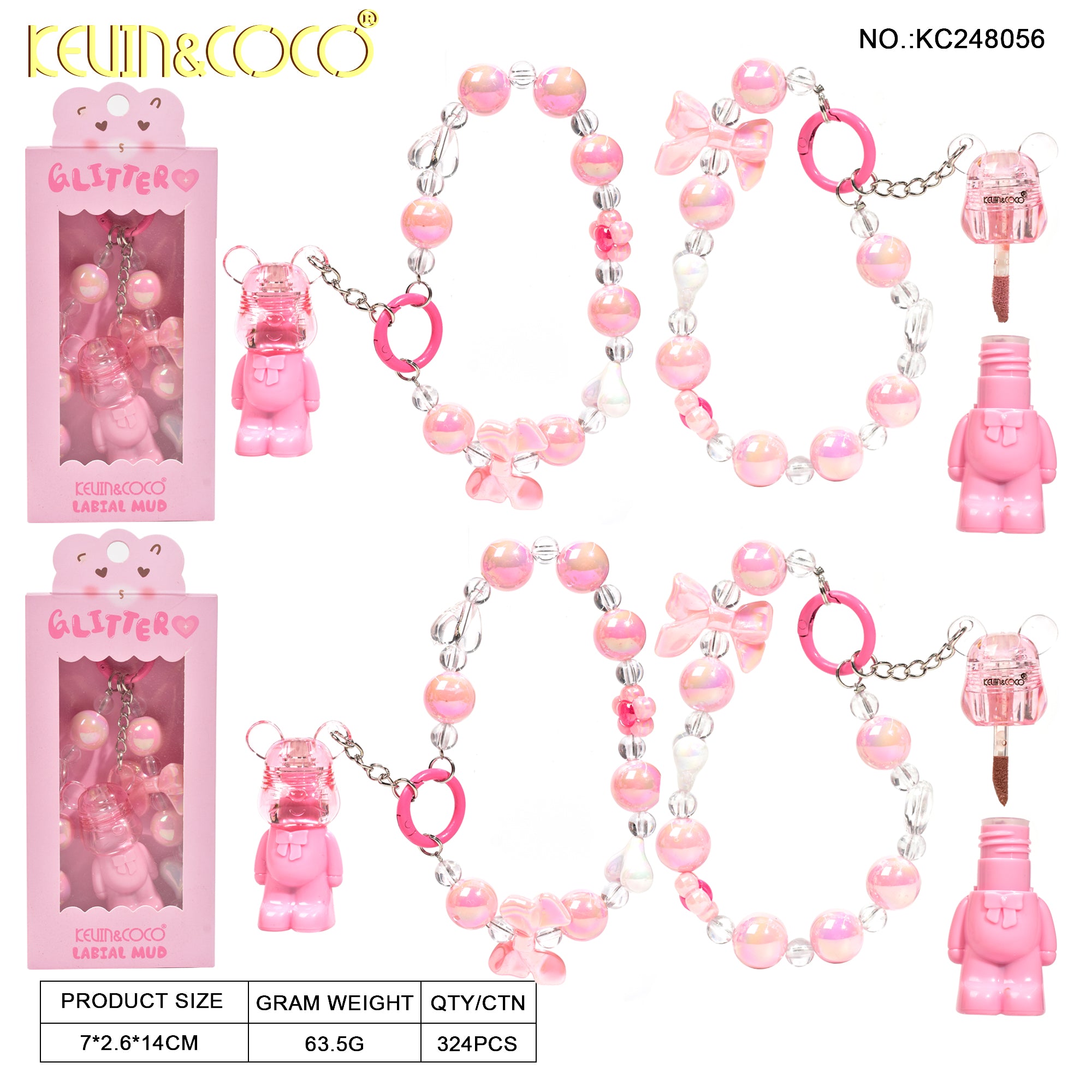 Beary Kisses Lip Gloss - Pink Display Set - 12 PCS (KC248056