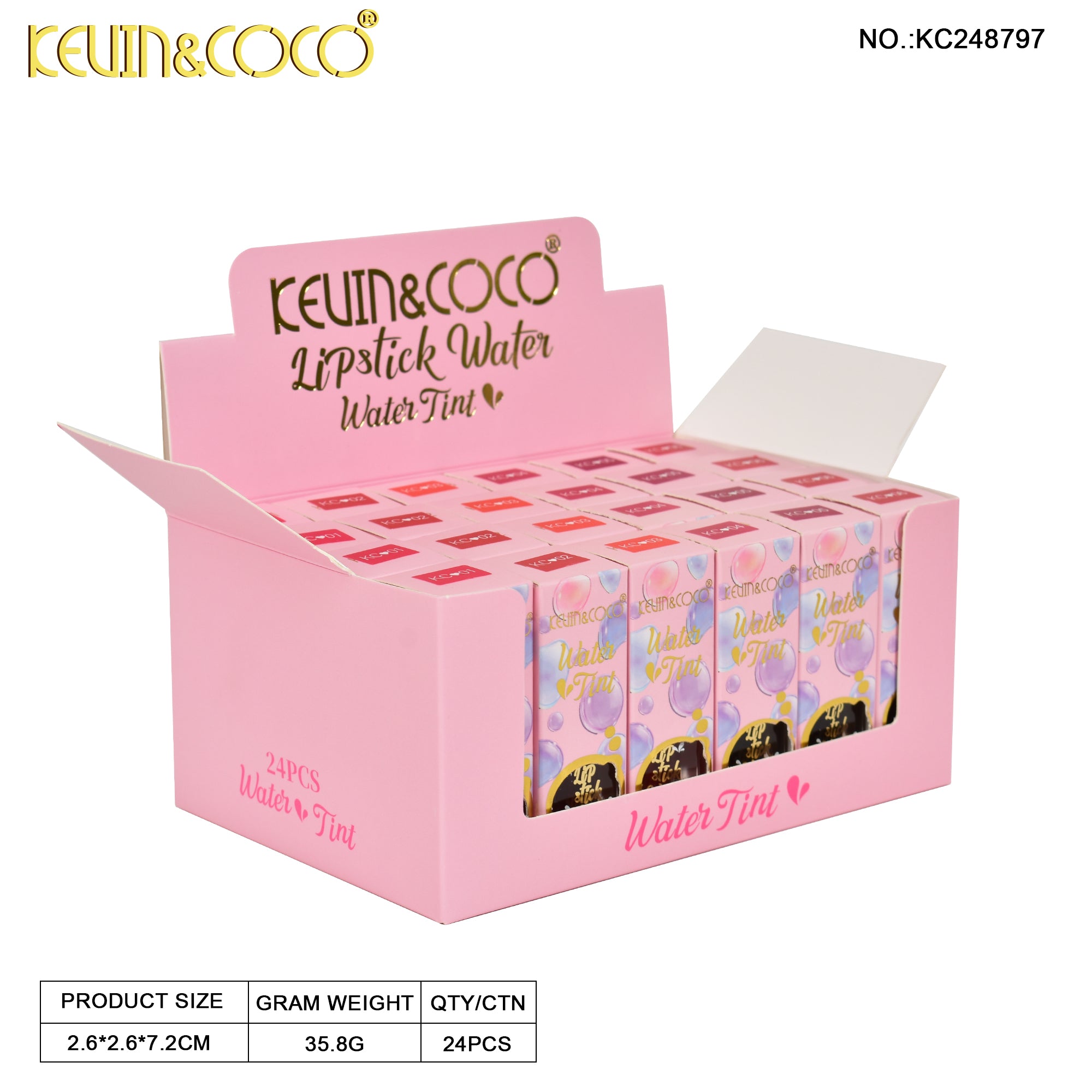 6 Colors Water Lip Tint Display Set - 24 PCS (KC248797) | KEVIN&COCO