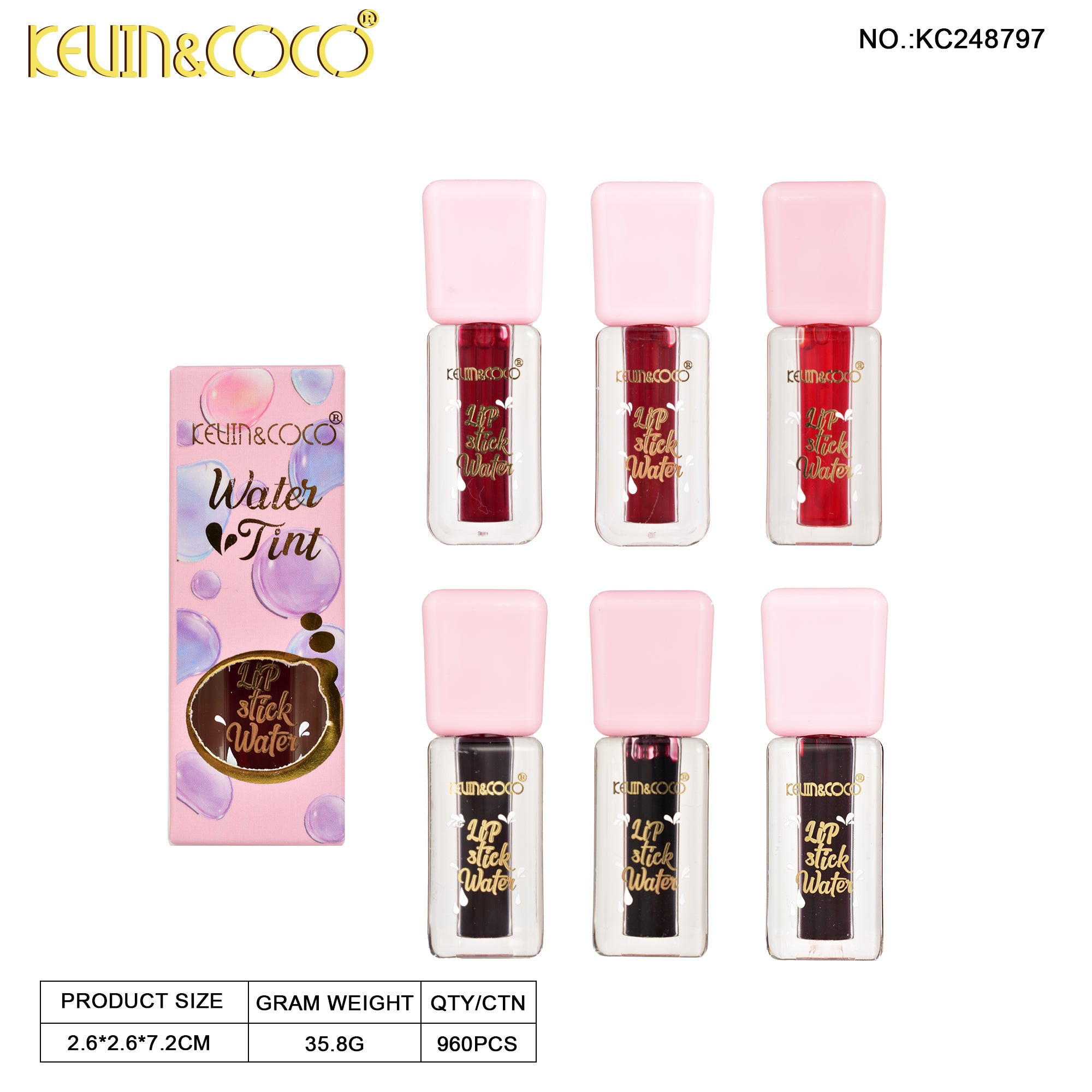 6 Colors Water Lip Tint Display Set - 24 PCS (KC248797) | KEVIN&COCO