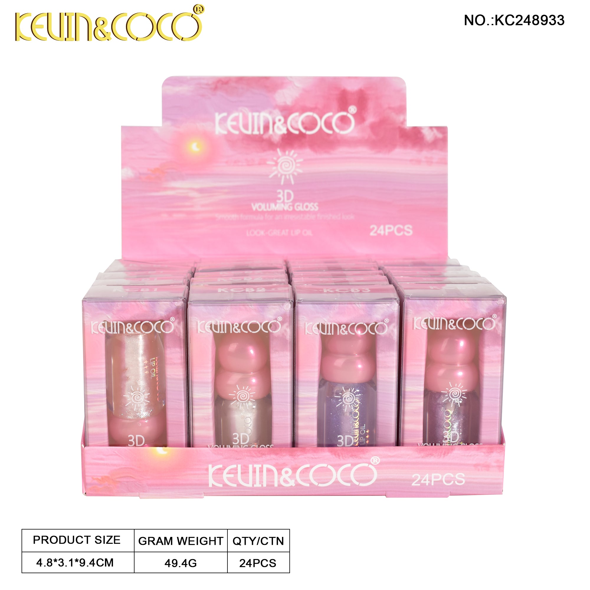 Crystal Shine Lip Gloss-Pink DISPLAY SET - 24 PCS (KC248933