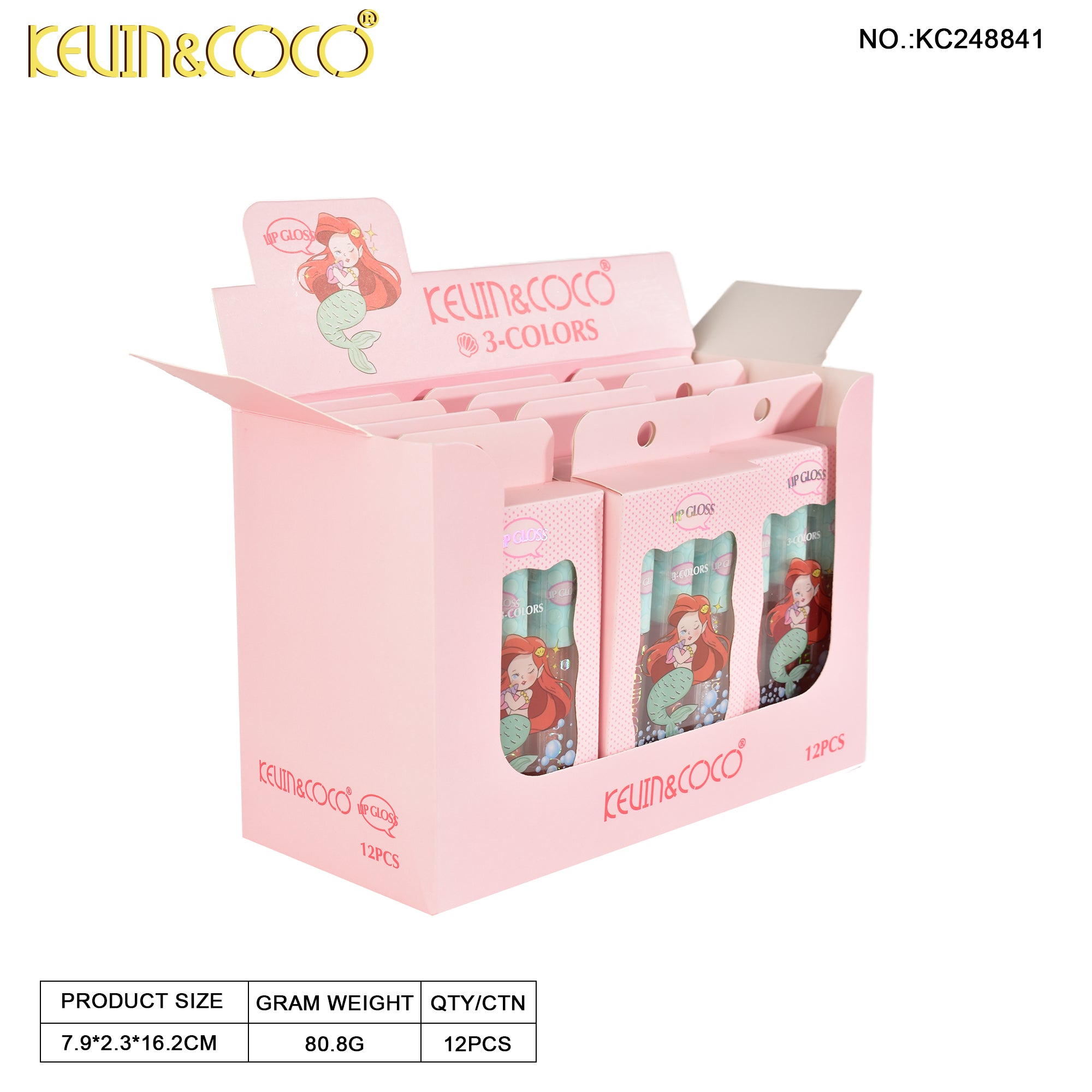 Mermaid 3 Colors Lip Gloss DISPLAY SET - 12 PCS (KC248841