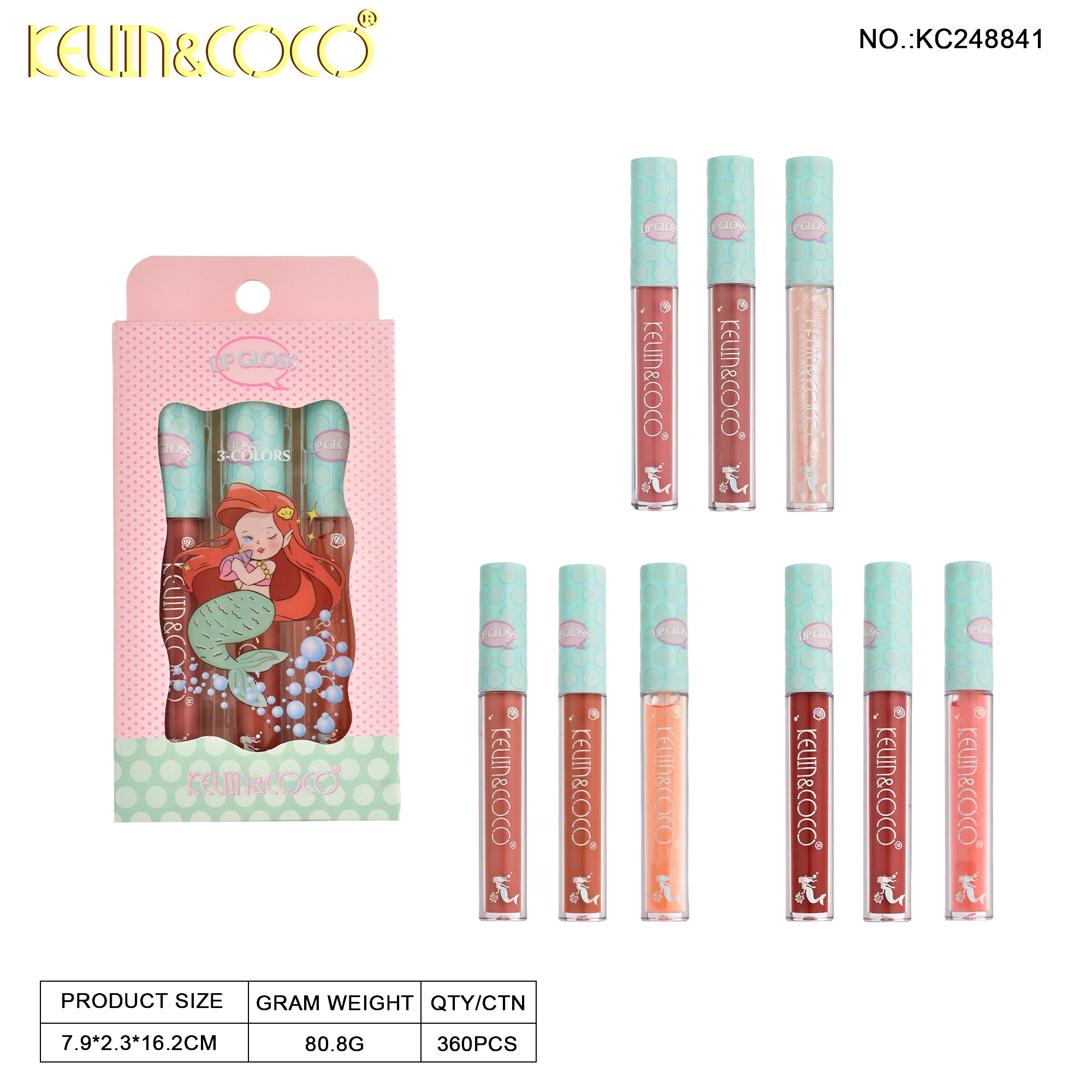 Mermaid 3 Colors Lip Gloss DISPLAY SET - 12 PCS (KC248841