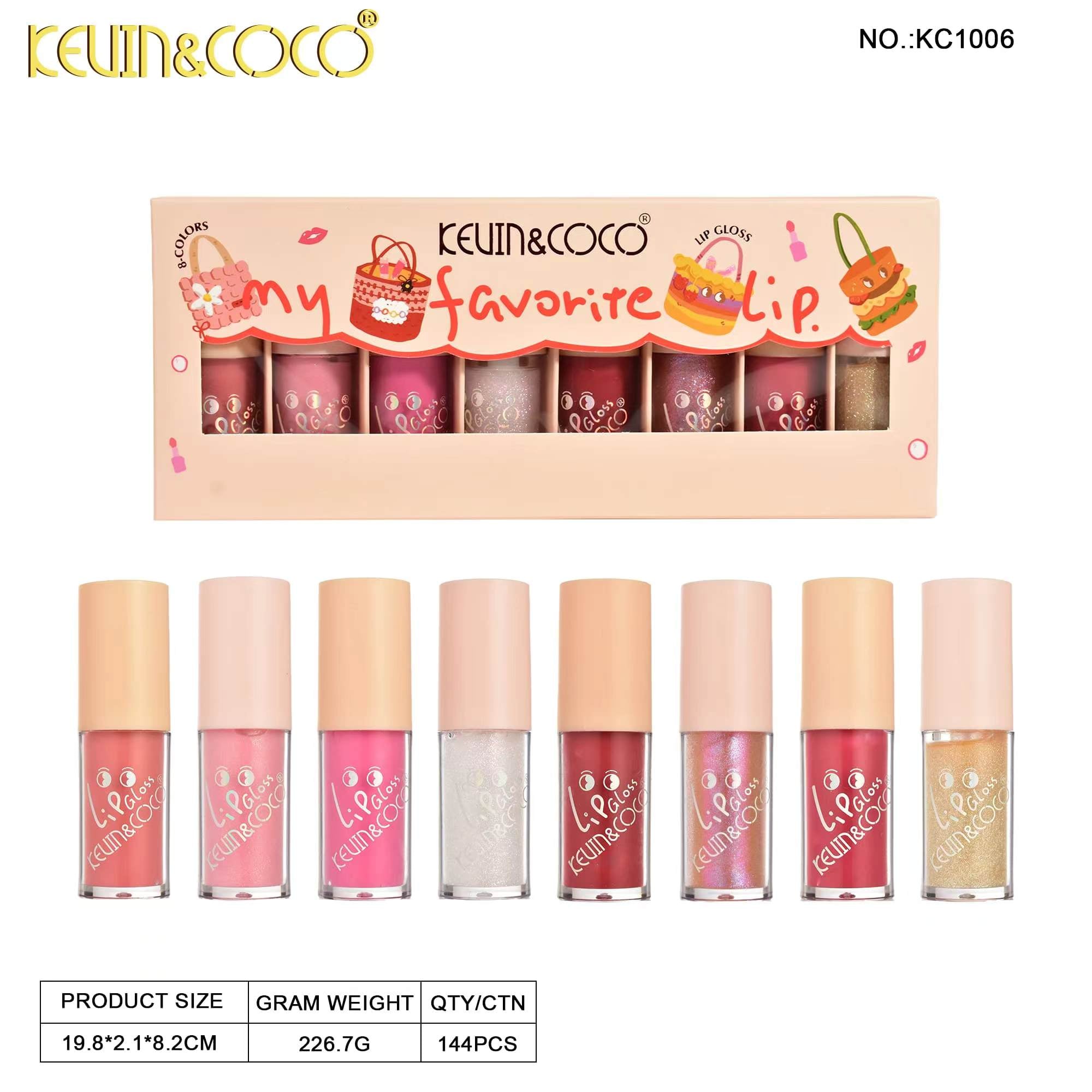 Flavor Wonderland 8-Piece Lip Glaze display set - 6 pcs (KC1006