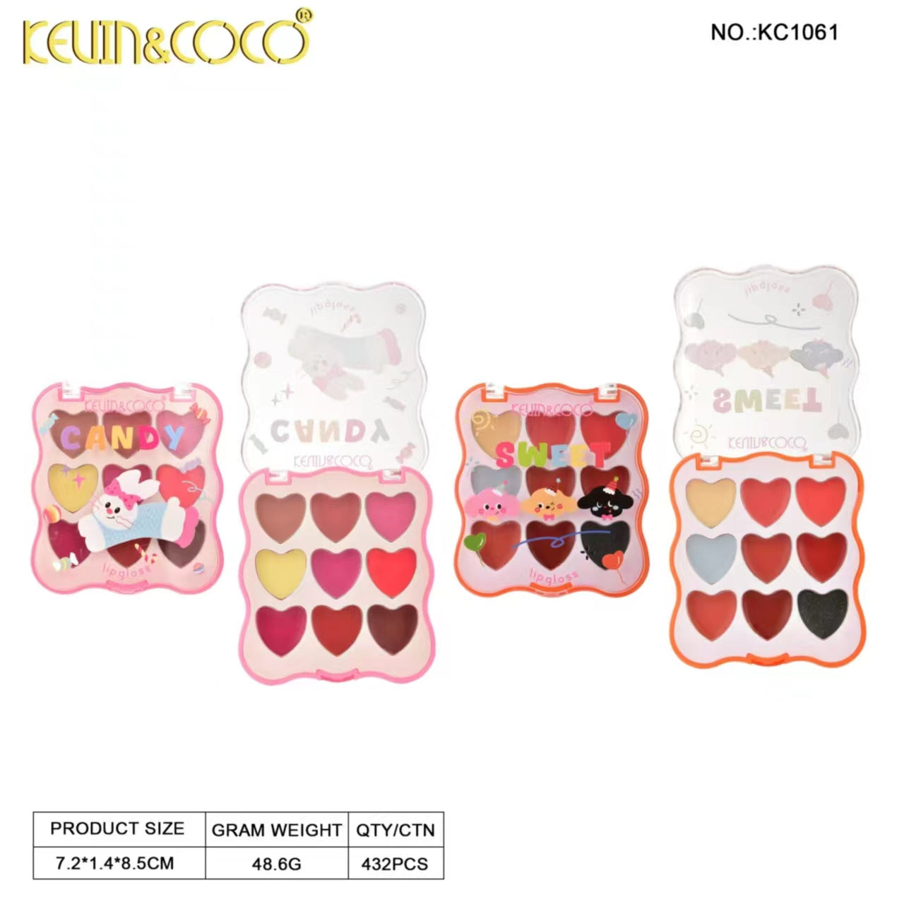 9-Color Heart Animal Candy Lip Cream display set - 12 pcs (KC1061)