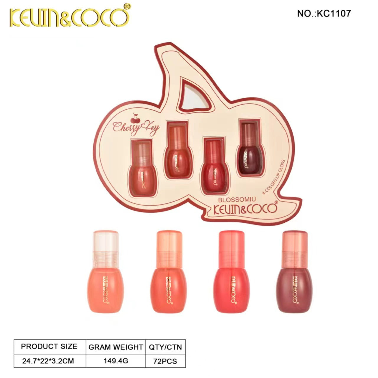 Cherry Lip Lacquer - Fruit Series -6PCS(KC1106/KC1107) | KEVIN&COCO