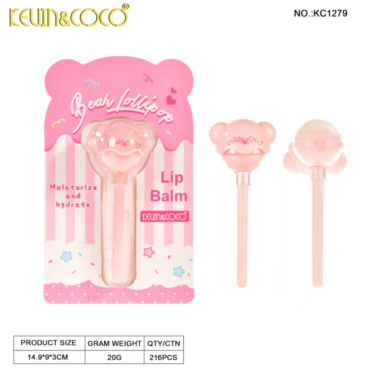 Bear Lollipop Lip Balm Display- 12PCS(KC1086) | KEVIN&COCO