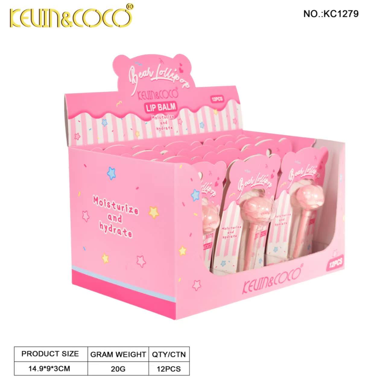 Bear Lollipop Lip Balm Display- 12PCS(KC1086) | KEVIN&COCO