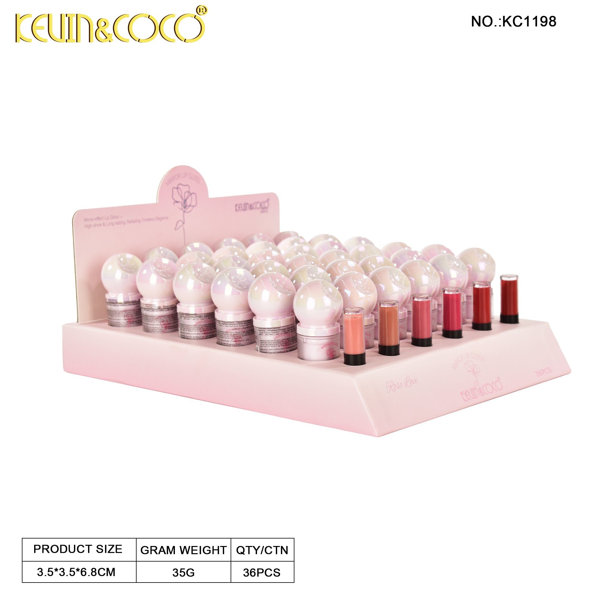Rose Romance Lip Gloss-36 PCS(KC1198) | KEVIN&COCO