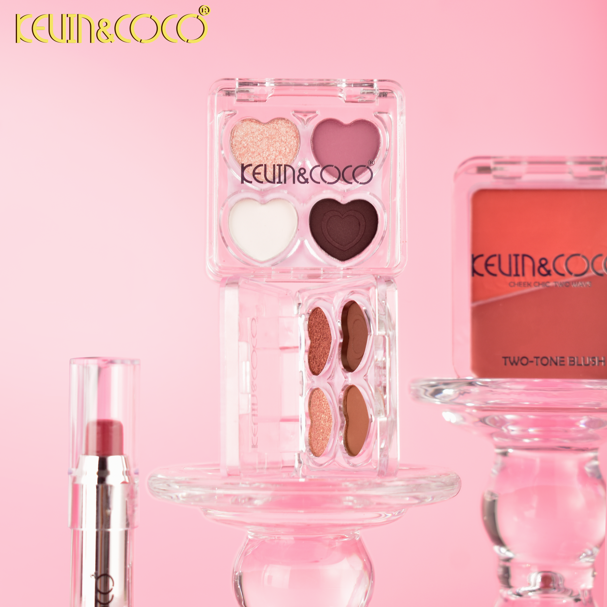 Heart Inflation Kit: Eyeshadow, Blush, Lipstick, Lip Gloss Set-6pcs (KC1096)