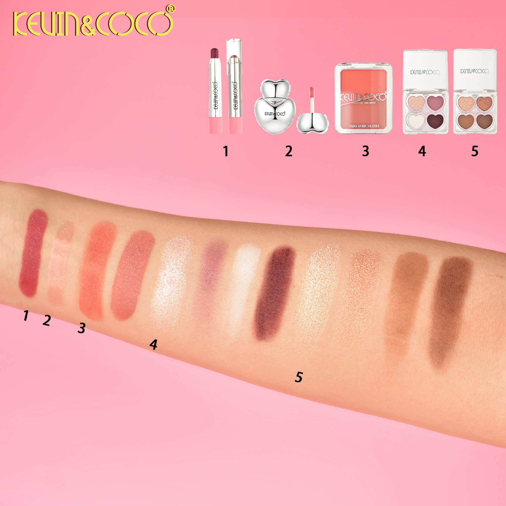 Heart Inflation Kit: Eyeshadow, Blush, Lipstick, Lip Gloss Set-6pcs (KC1096)