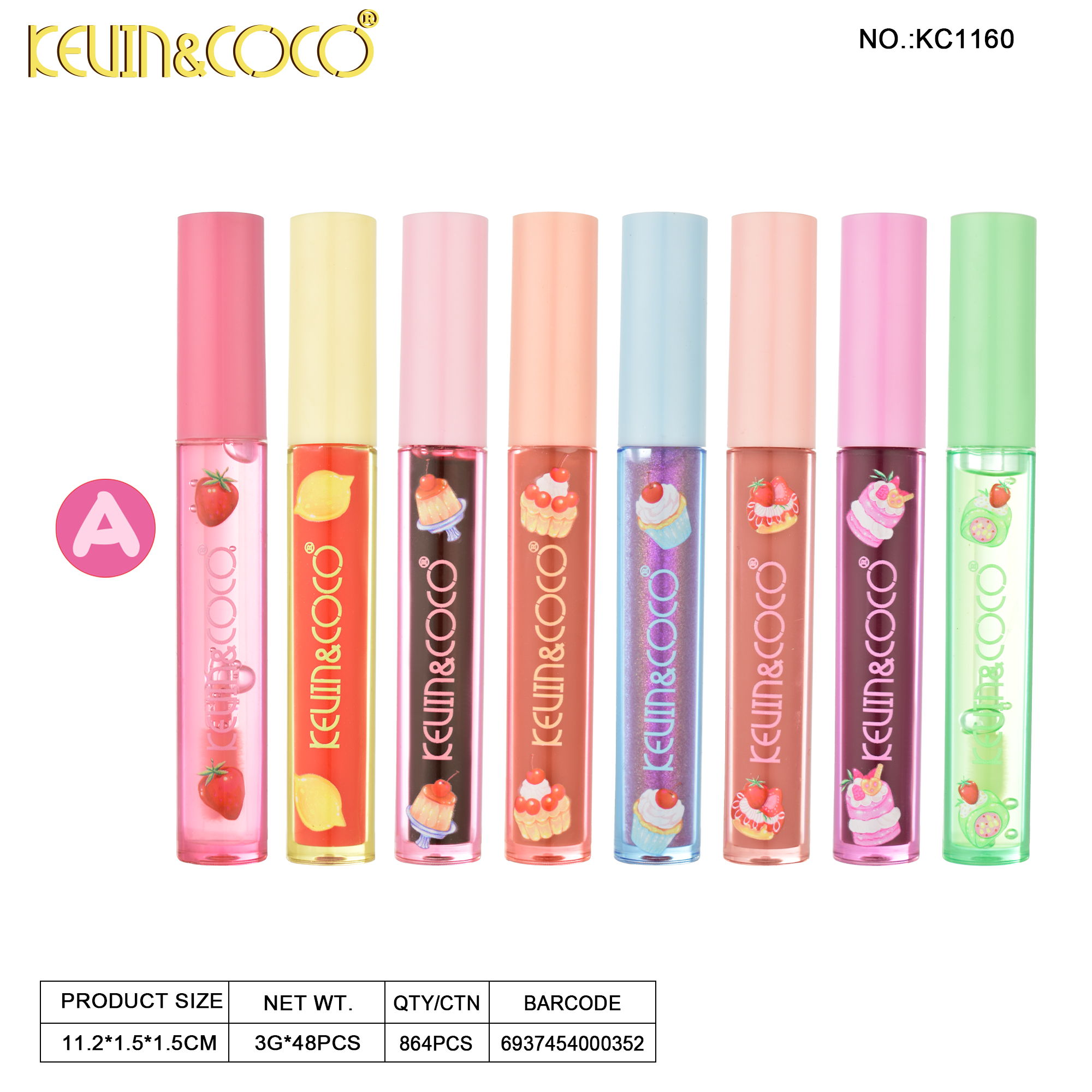 Sweet Berries 8-Color Lip Gloss-48pcs(KC1160/KC1258)