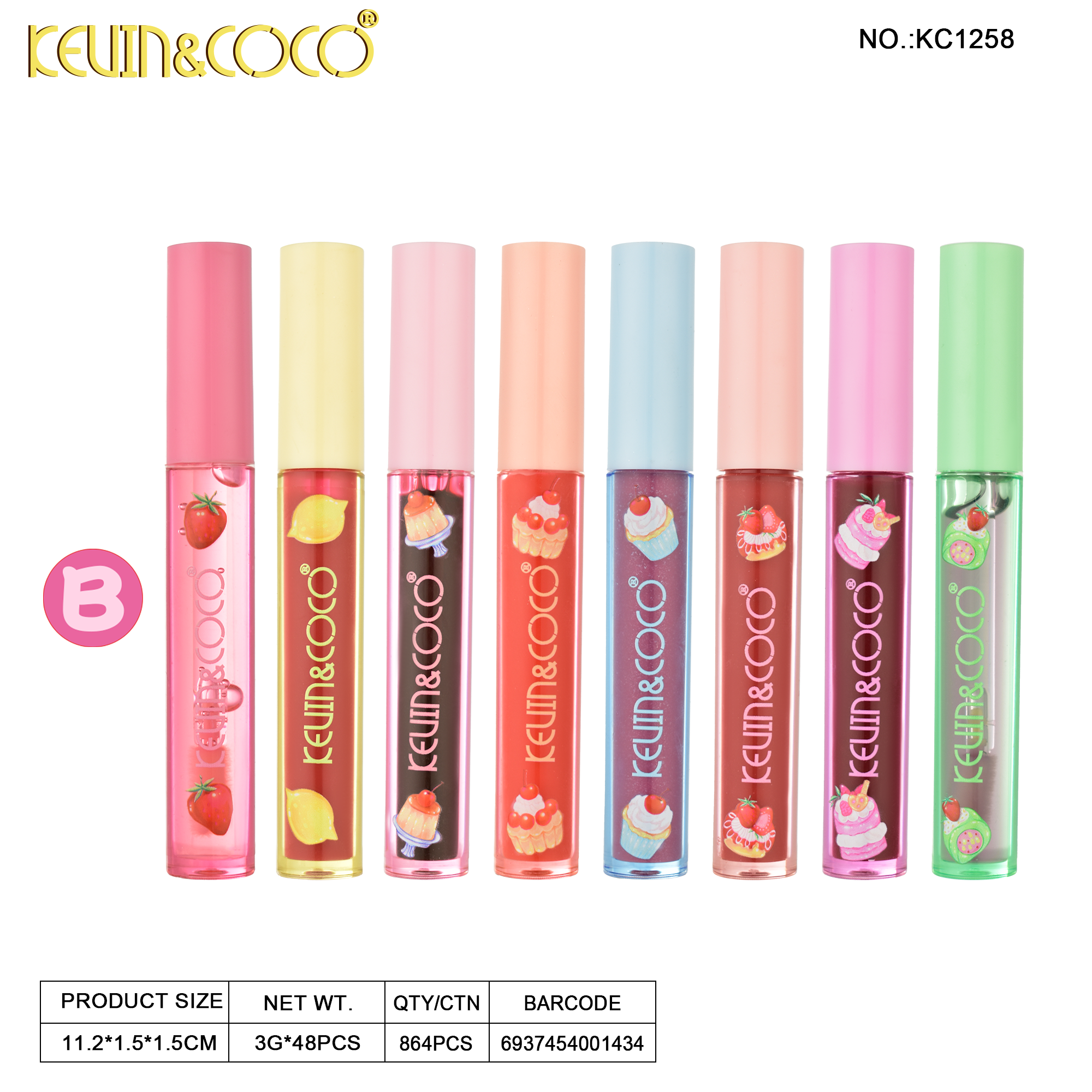 Sweet Berries 8-Color Lip Gloss-48pcs(KC1160/KC1258)