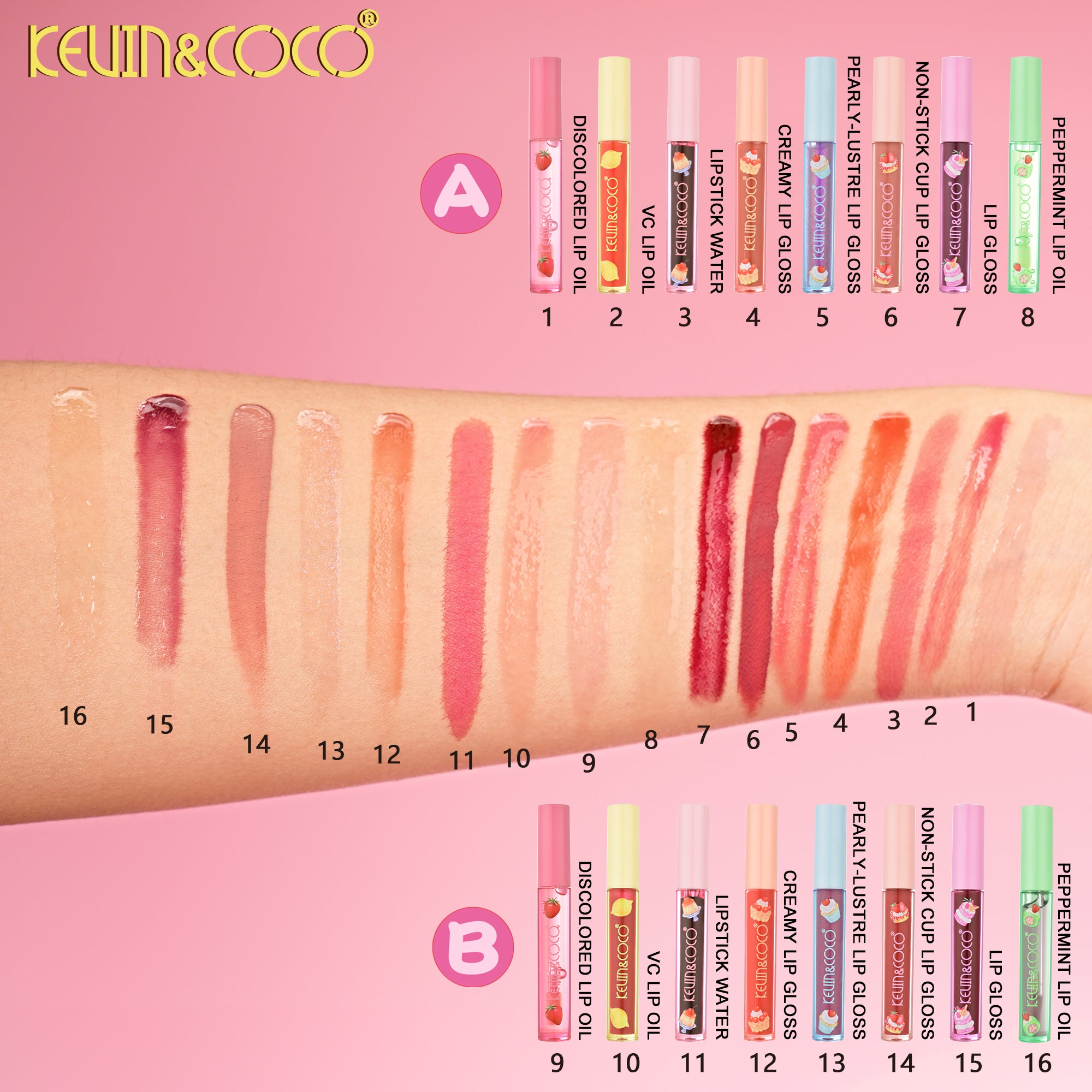 Sweet Berries 8-Color Lip Gloss-48pcs(KC1160/KC1258)