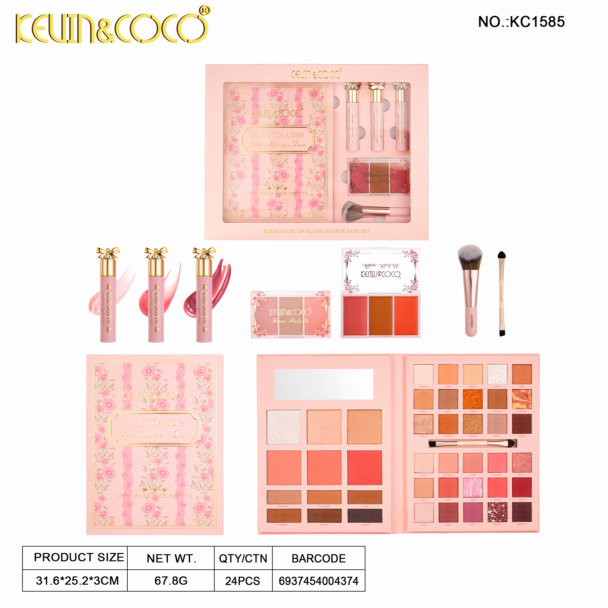Secret Garden Makeup Set: Eyeshadow, Blush & Lip Gloss-5PCS(KC1585)