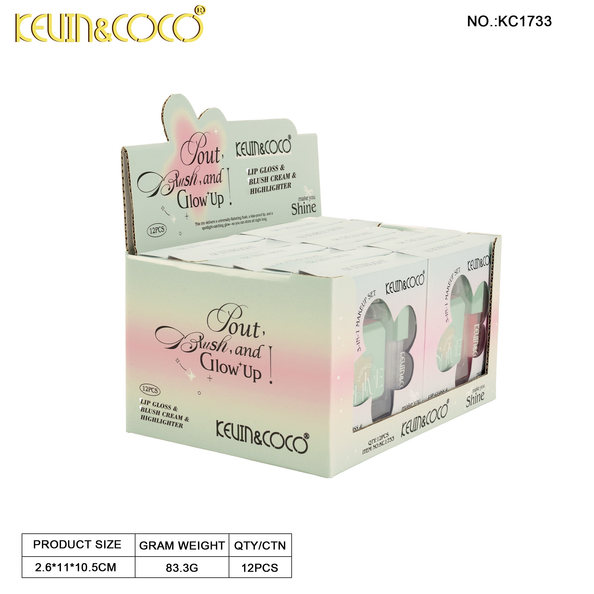 Peppermint Candy Lip & Cheek Set: Blush + Lip Gloss(24PCS)-KC1733