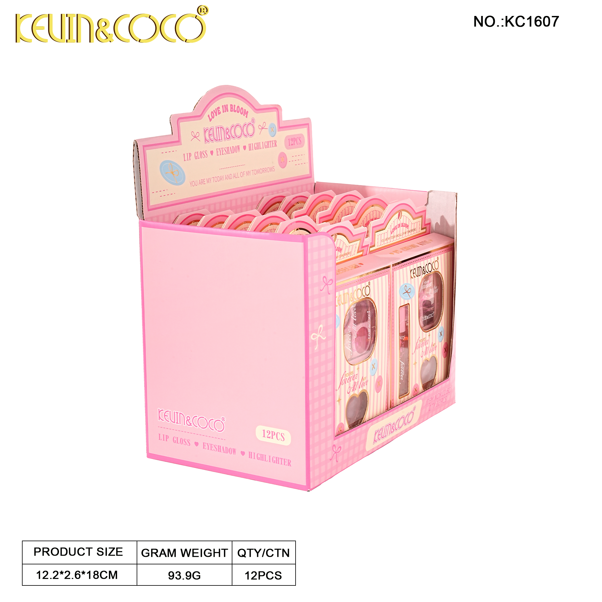 Sweetheart Catcher Set (Eyeshadow + Lip Gloss + Blush)-12PCS(KC1607)
