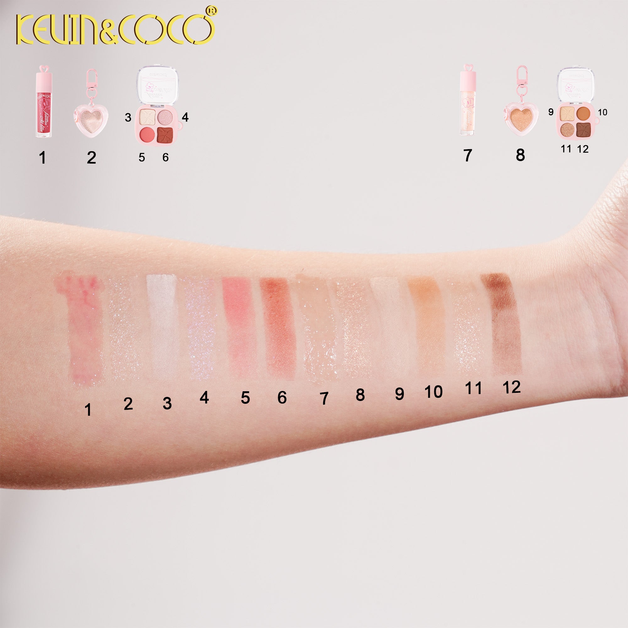 Sweetheart Catcher Set (Eyeshadow + Lip Gloss + Blush)-12PCS(KC1607)