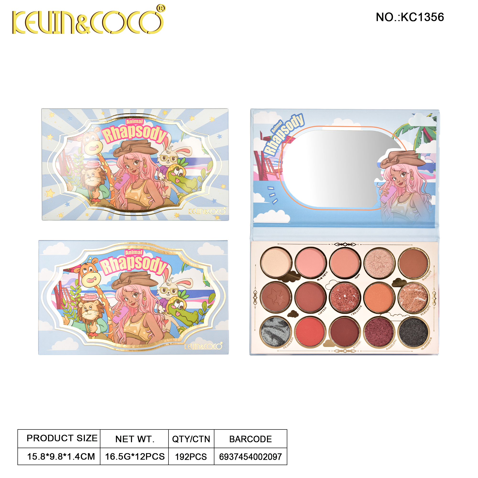 Animal Rhapsody 15-Color Eye Shadow Palette -12PCS(KC1356)