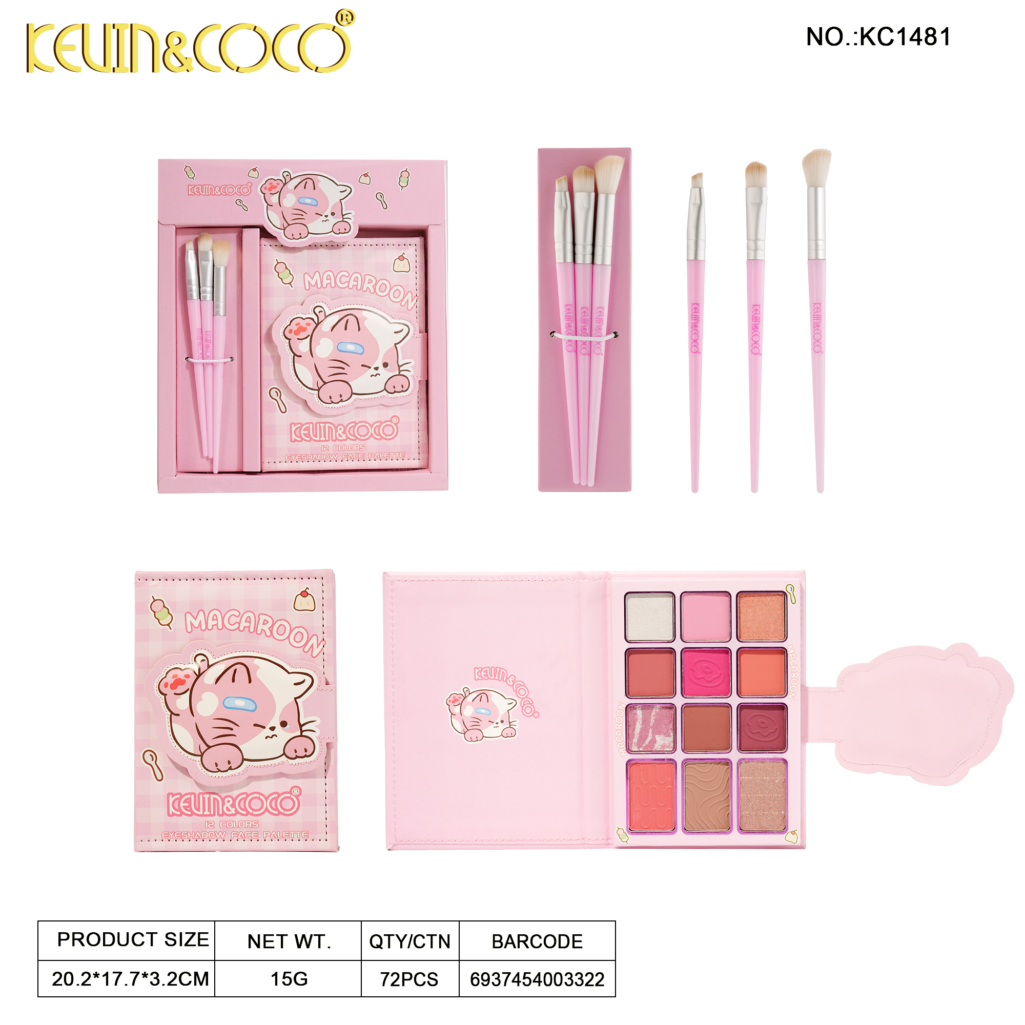 Animal Party 12-Color Eyeshadow Palette + Brush Set-6PCS(KC1480/KC1481/KC1482)