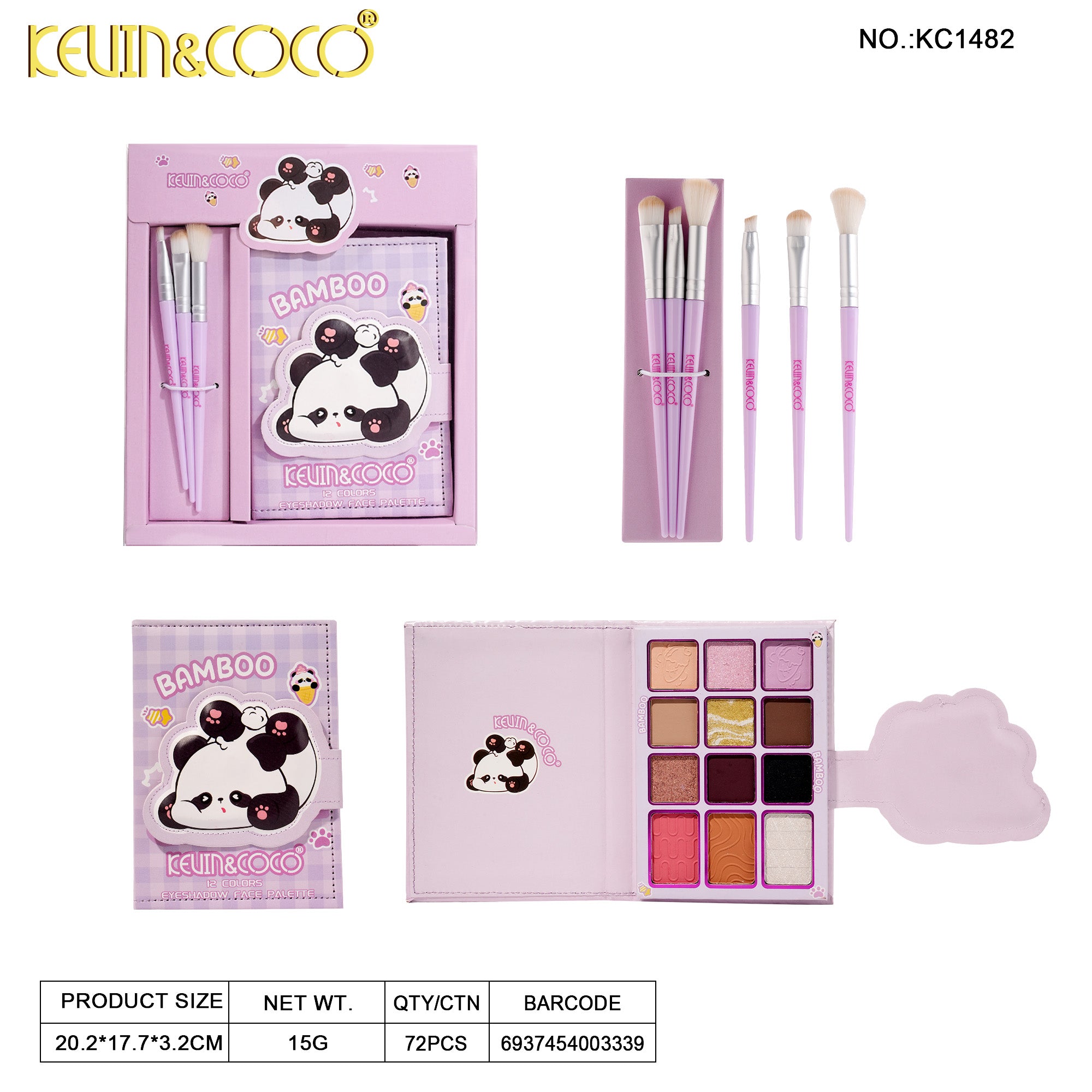 Animal Party 12-Color Eyeshadow Palette + Brush Set-6PCS(KC1480/KC1481/KC1482)