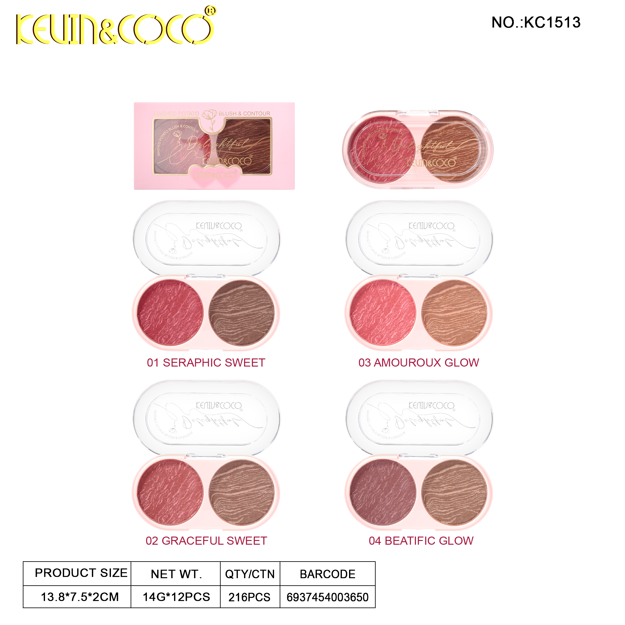 Coconut Shreds & Brown Sugar Potato Mud Blush & Contour-12PCS(KC1513)