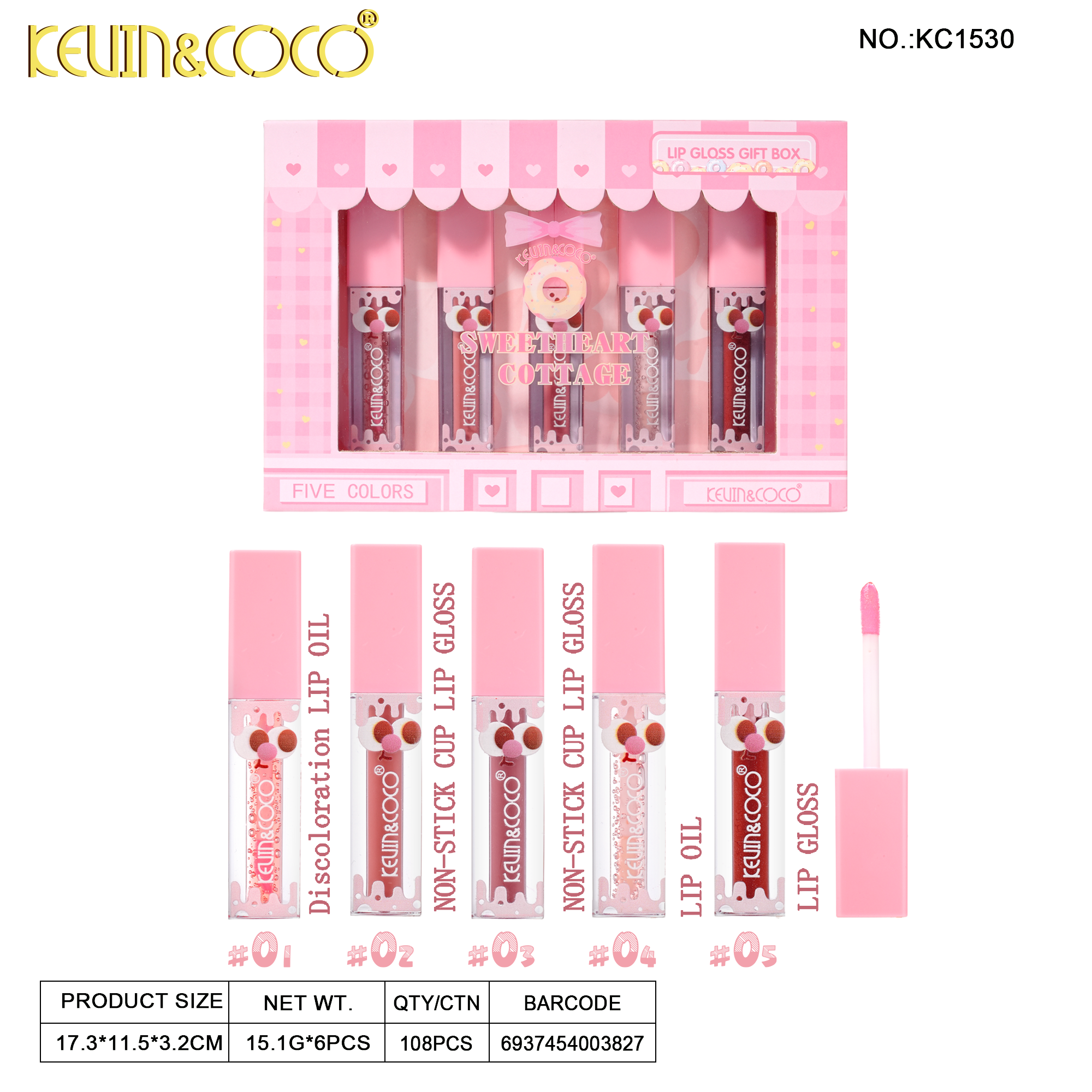 Sweetheart Cottage Lip Gloss Set -6PCS(KC1530)
