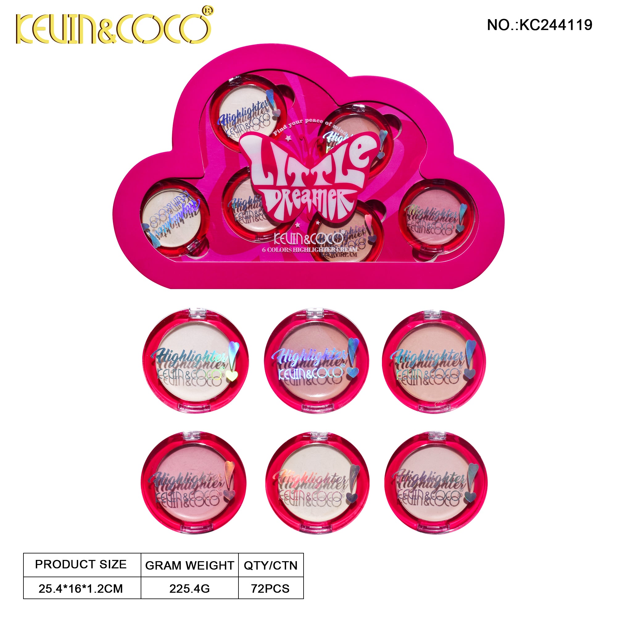 6-Color Get Glowing Cream Highlighter Set (KC244119)