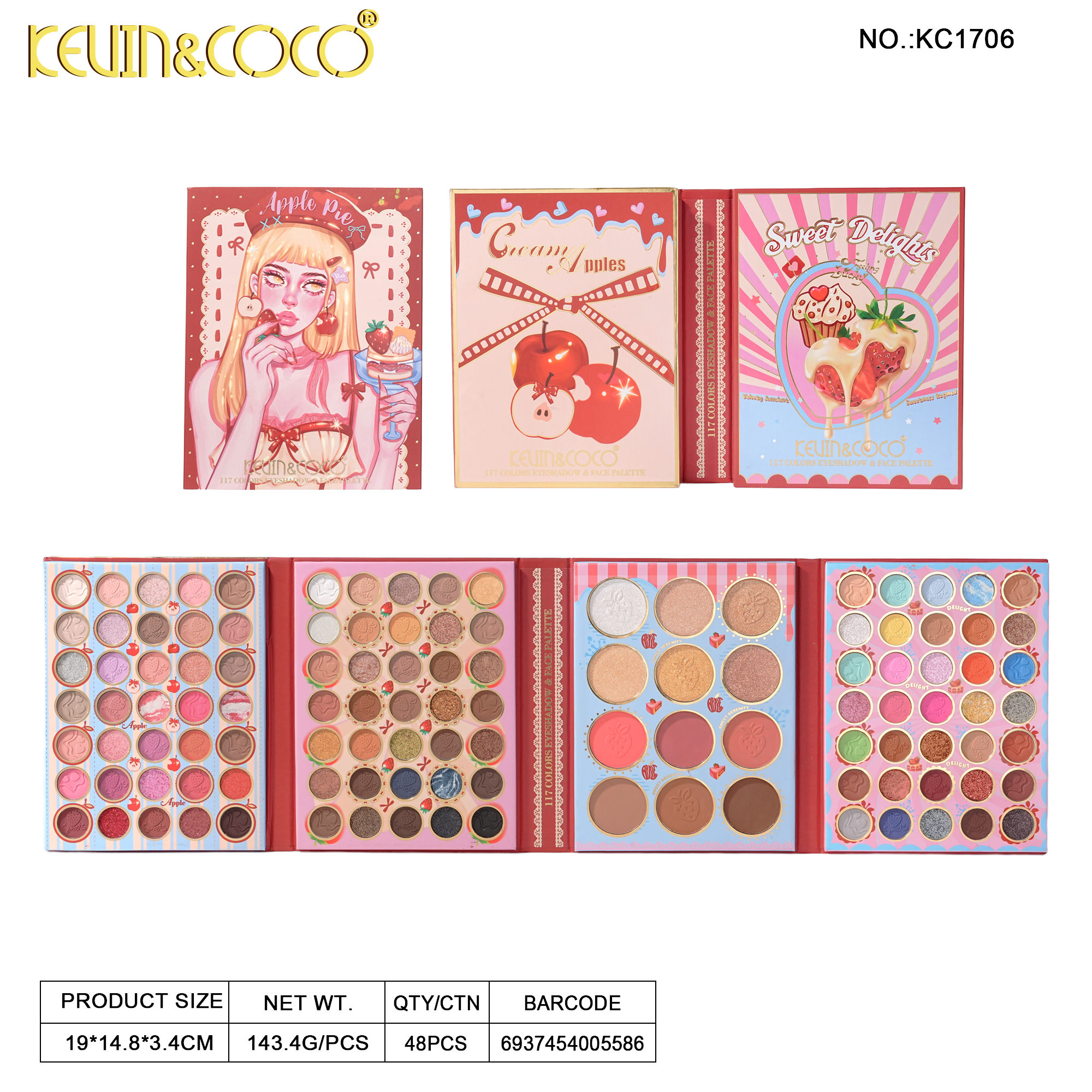 Strawberry Puff 117-Color Quad-Fold Paper Palette-12PCS(KC1706)