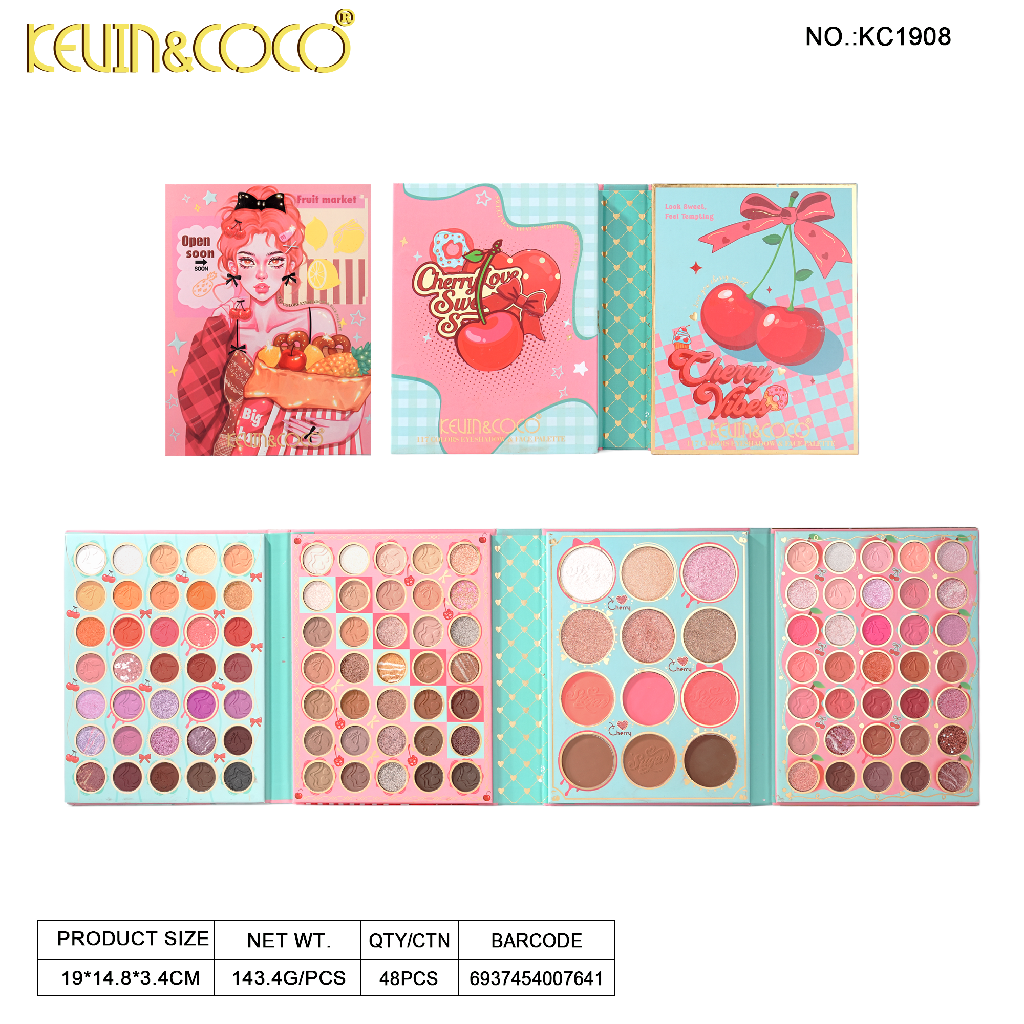 Cherry Donut 117-Color Quad-Fold Paper Eyeshadow Palette-12PCS(KC1906)