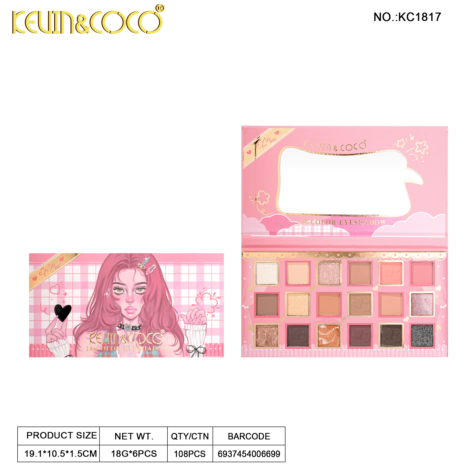 Whisper Traces Collection Paper 18 Eyeshadow Palette -6PCS(KC1817/KC18181)