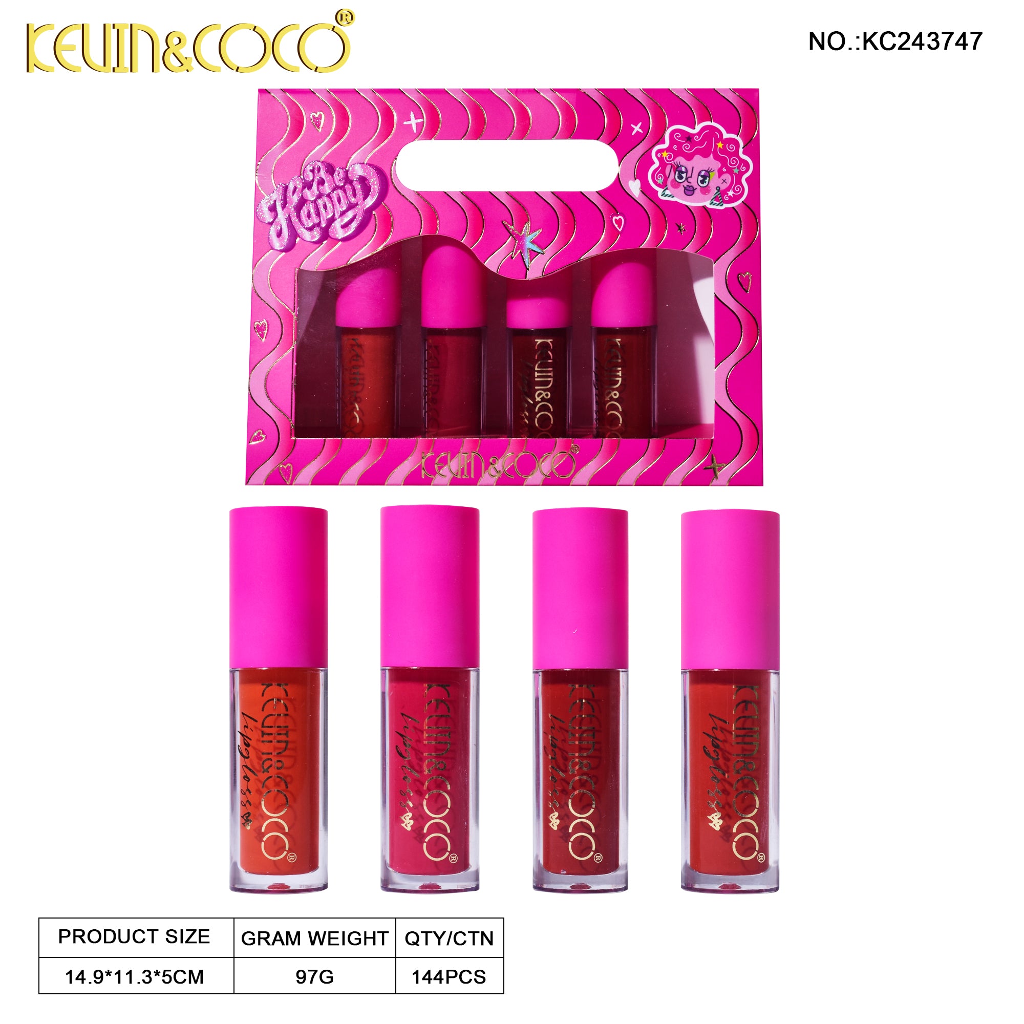 4-Color Be Happy Lip Gloss Set (KC243747)