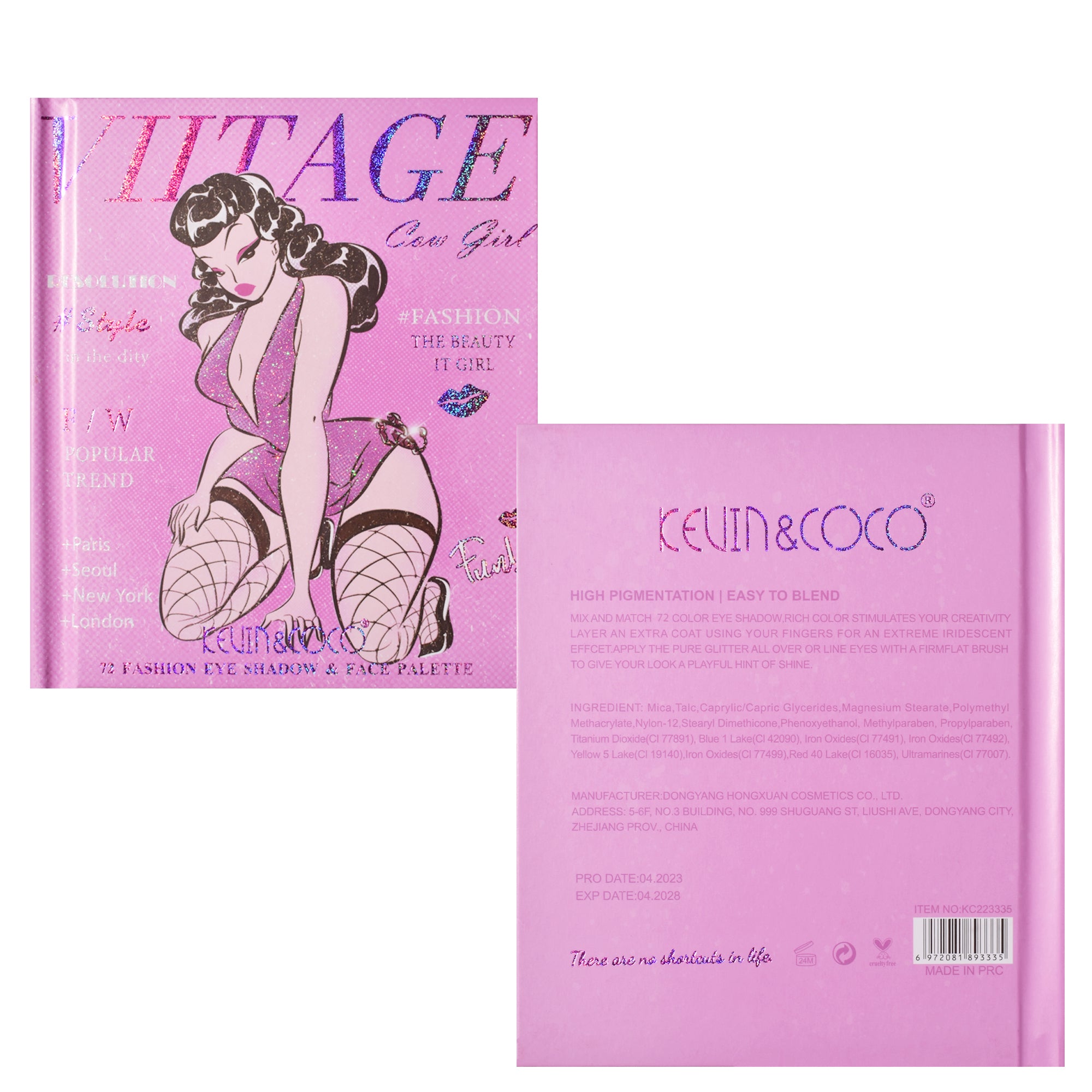 (Purple) 72-Color Vintage Girl Makeup Palette Book