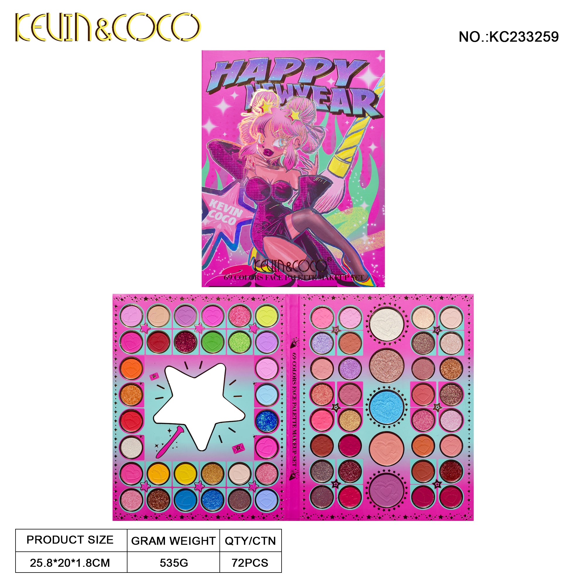 69-Color Party Popper Eyeshadow Palette (KC233259)